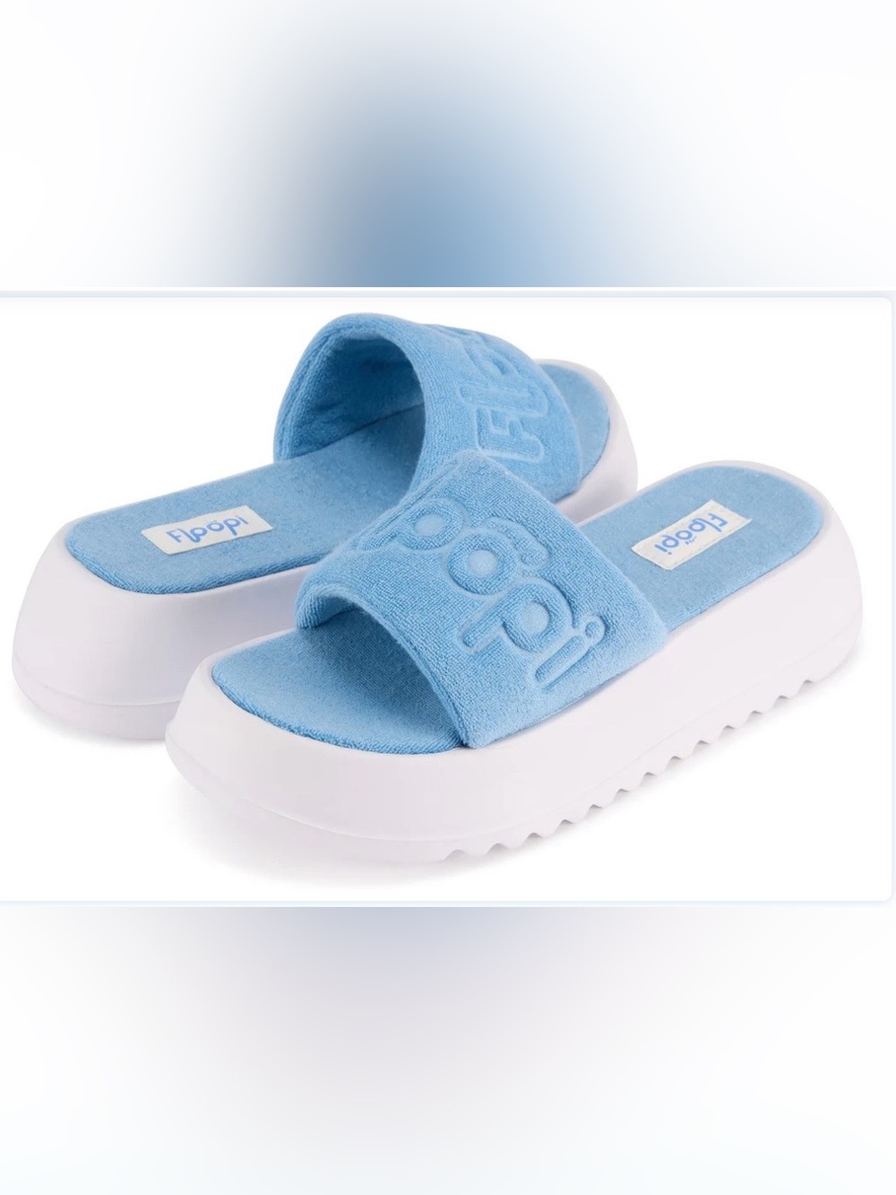 FLOOPI Light Blue Terry Wedge Slide Sandals 7